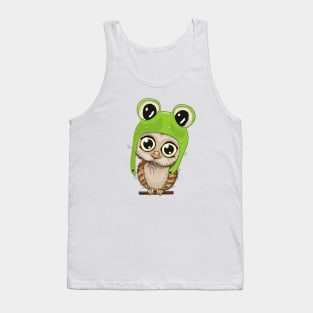 Cute little owl with big eyes and an frogs hat Tank Top